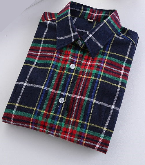 Fashion Plaid Shirt Female College style women's Blouses Long Sleeve Flannel Shirt Plus Size Cotton Office tops
