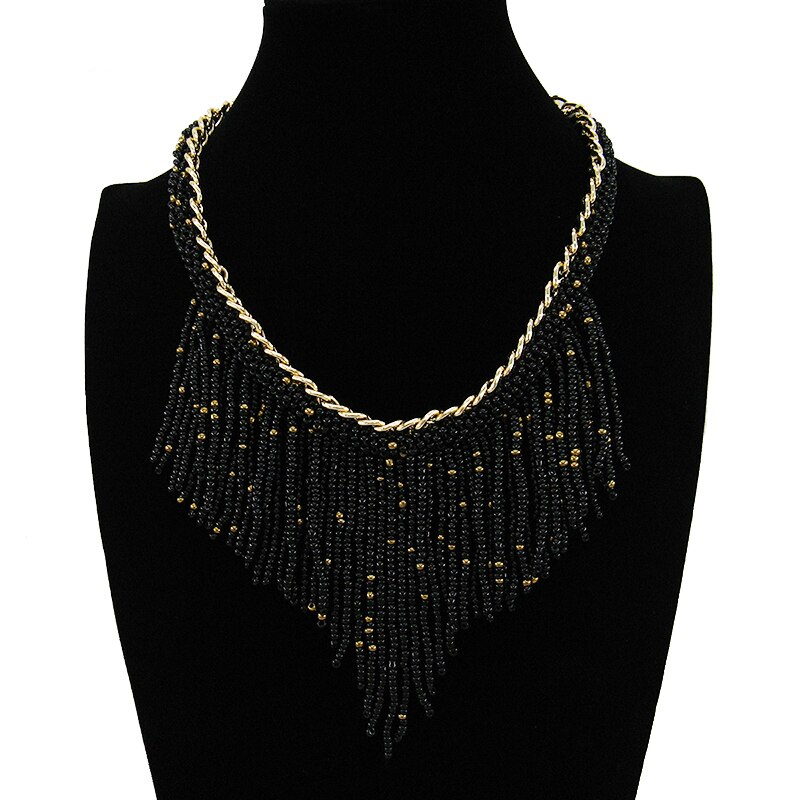 Fashion Jewelry Mujer Bohemian Necklaces Women Handmade Handwoven Collier Long Tassel Beads Choker Statement Necklaces