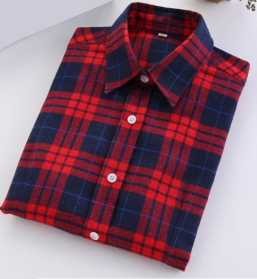 Fashion Plaid Shirt Female College style women's Blouses Long Sleeve Flannel Shirt Plus Size Cotton Office tops