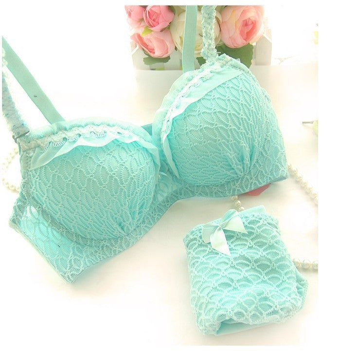 Online discount shop Australia - 100% Cotton new push up women bra set cute 32 34 36 A B C cup young girl sexy lace cotton underwear suit