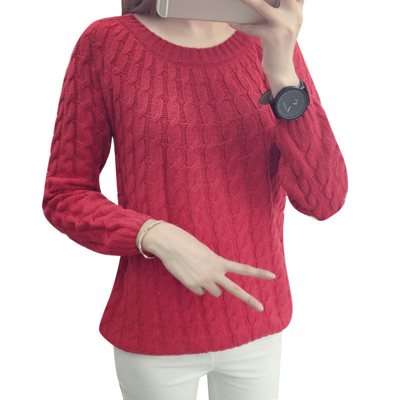 Fashion Knitted Sweater Long Sleeve O-neck Solid Women Sweaters and Pullovers All-match Sudaderas 6 Multi Colors