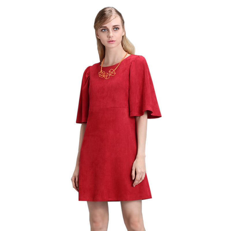 Online discount shop Australia - Lotus butterfly sleeve dress zip double side faux suede dark green red women dress