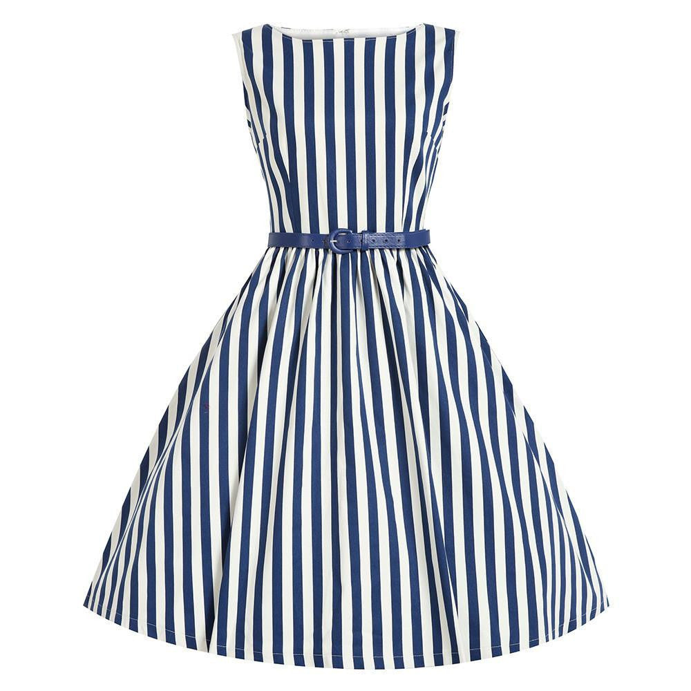 Women White Black Striped Dresses Sleeveless Slim A-Line Dresses Summer Daily Formal Work Dresses