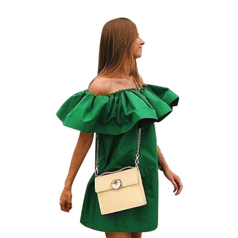 Online discount shop Australia - Elegant summer dress Sexy off shoulder casual dresses Ruffles slash neck cotton women dress Girls short party vestidos