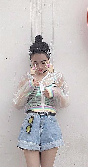 women colorful root stitching rainbow collar wild sunscreen jacket female