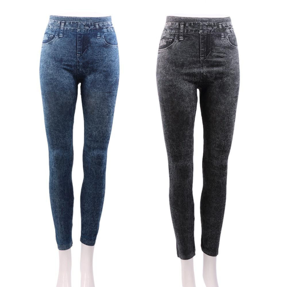 Women Stretch Denim Jean Look Skinny Leggings Slim Jeggings Pants Faux Denim Pencil Pants
