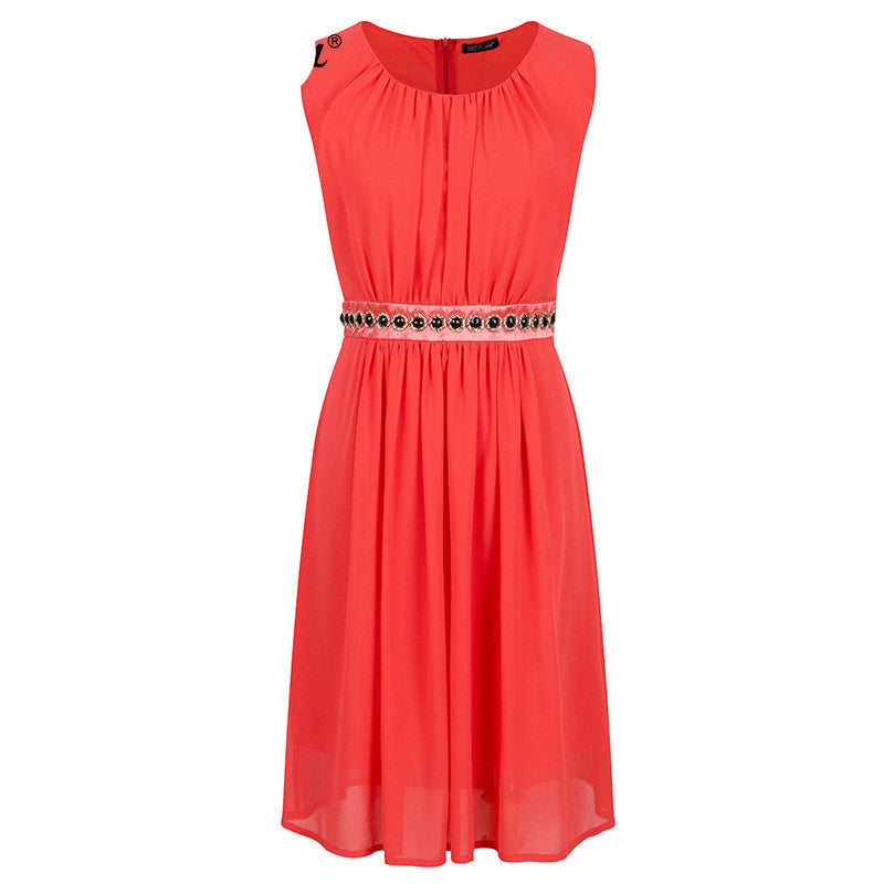 Online discount shop Australia - KAIGE.nina new sales ladies dress Bohemia style decorative belt Sleeveless T-shirt Pleated Chiffon 1911