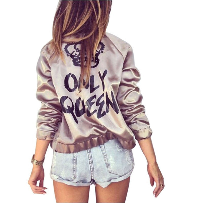 Online discount shop Australia - Bomber Jacket Women Basic Coats  Only Queen Letter Print Bomber Ladies Coat Outerwear  WT4515