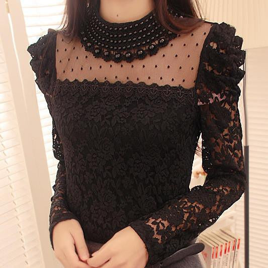 Online discount shop Australia - EAST KNITTING  Fashion Women's Elegant Lace Shirt OL Lace Top Blouse Sexy Blouses