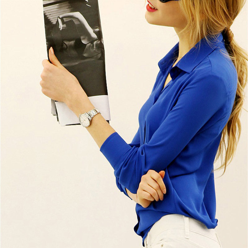 Online discount shop Australia - Fashion Plus Size XXXXL Single Breasted Solid Chiffon Tops Women Clothing Loose Casual Office Blouse 5XL 6XL