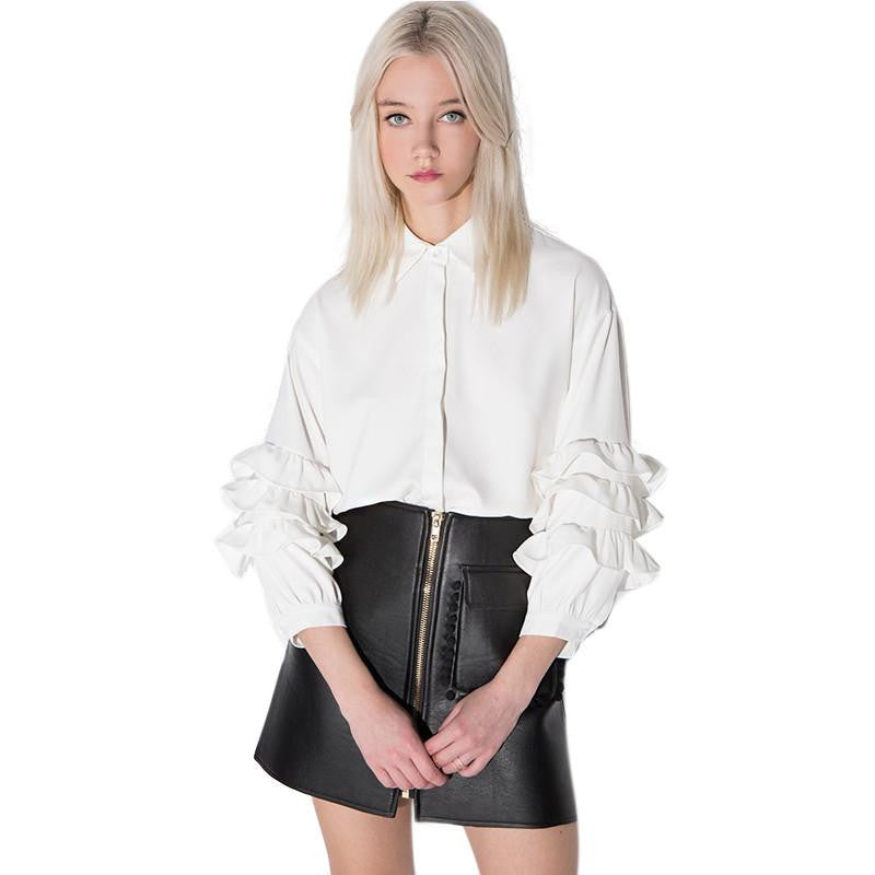Women Loose Long Sleeve Vintage Party Ruffle Top Casual ladies Blouse Shirt