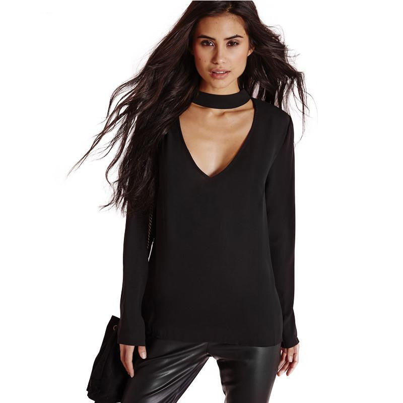 V-neck long sleeve blouses Solid slim women shirts for and Women Top Female