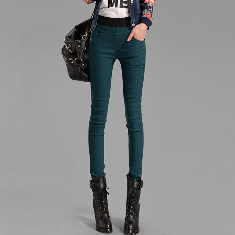 Online discount shop Australia - Candy Colors Plus Thick Velvet Pants Pocket Pencil Pants For Women Warm Trousers Woman