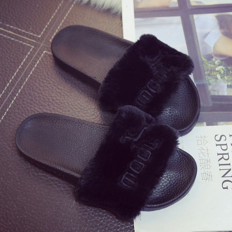 Fur Sandals Slippers Women Flat Slip On Fur Slides Mules Shoes Gladiator Sandals - CelebritystyleFashion.com.au online clothing shop australia