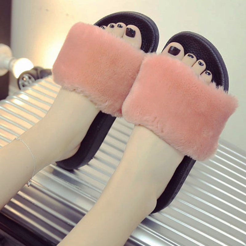 Fur Sandals Slippers Women Flat Slip On Fur Slides Mules Shoes Gladiator Sandals - CelebritystyleFashion.com.au online clothing shop australia