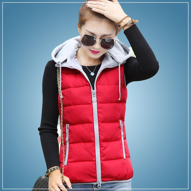women cotton vest Hooded warm down coat women Vests jacket Sleeveless Casual suit vest
