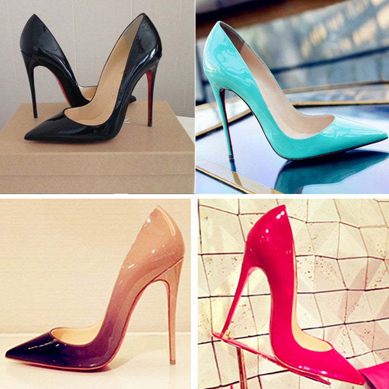 Women Pumps Cow Muscle Red Bottom High Heels Pointed Toe Red Sole Wedding Shoes Size 12 heels Plus Size 34-46