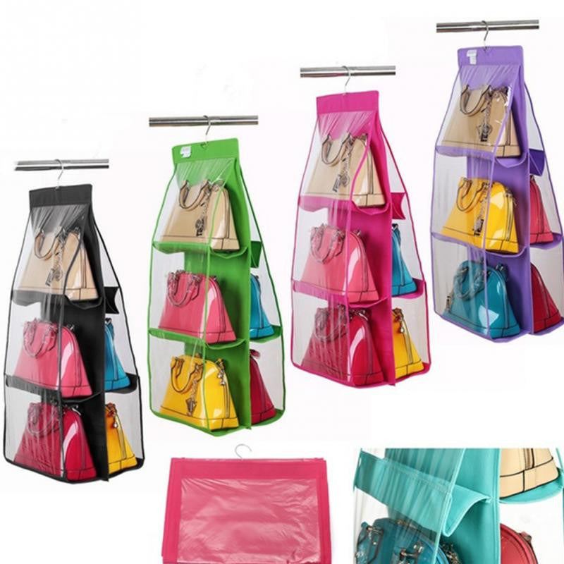 Online discount shop Australia - Fashion 6 Pocket Hanging Handbag Purse Bag Tidy Organizer Storage Wardrobe Closet Hanger