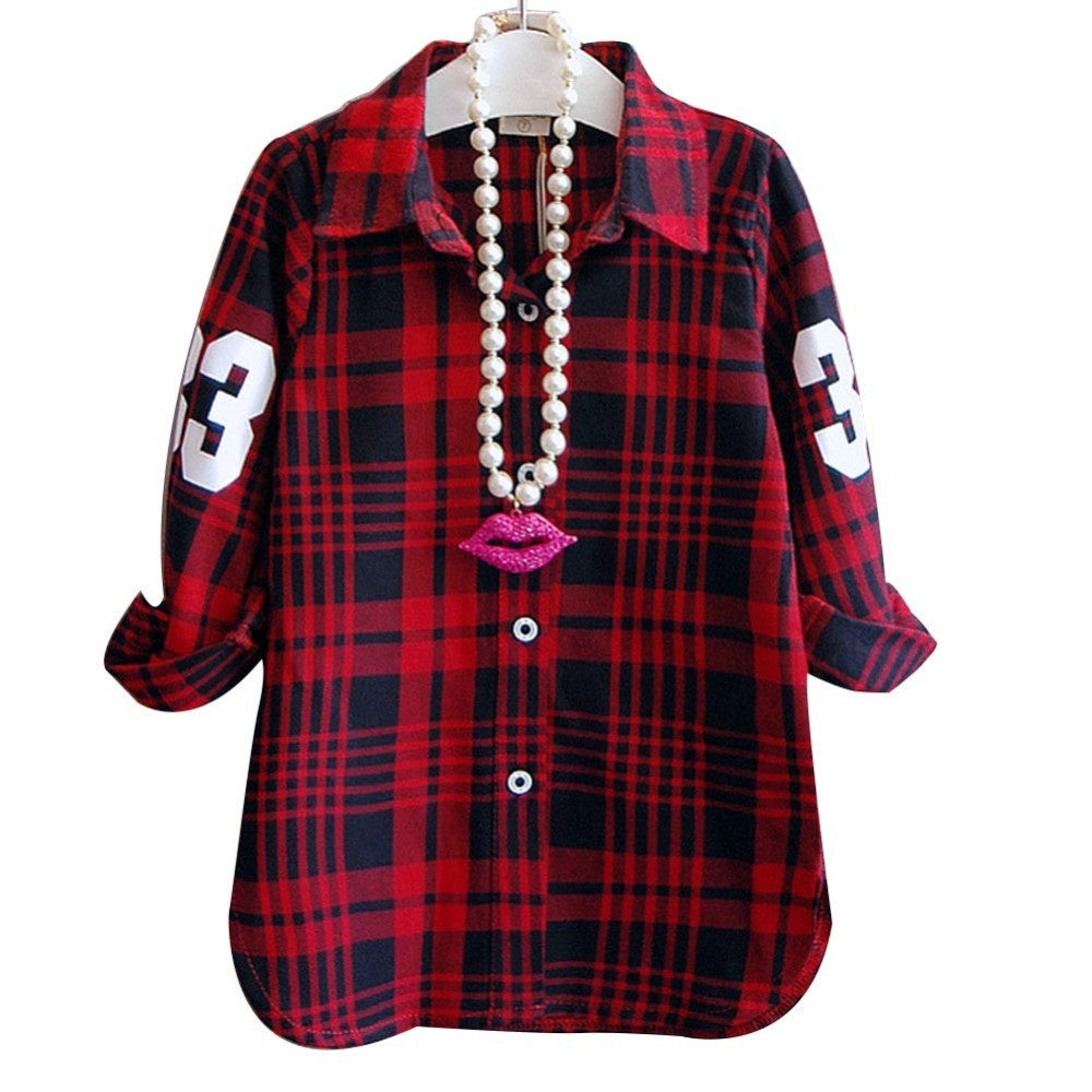 Online discount shop Australia - Fashion Children Casual Long Sleeves Plaid Shirt Blouse Baby Girls School Cotton Clothes Kids Casual Clothes 2 colors