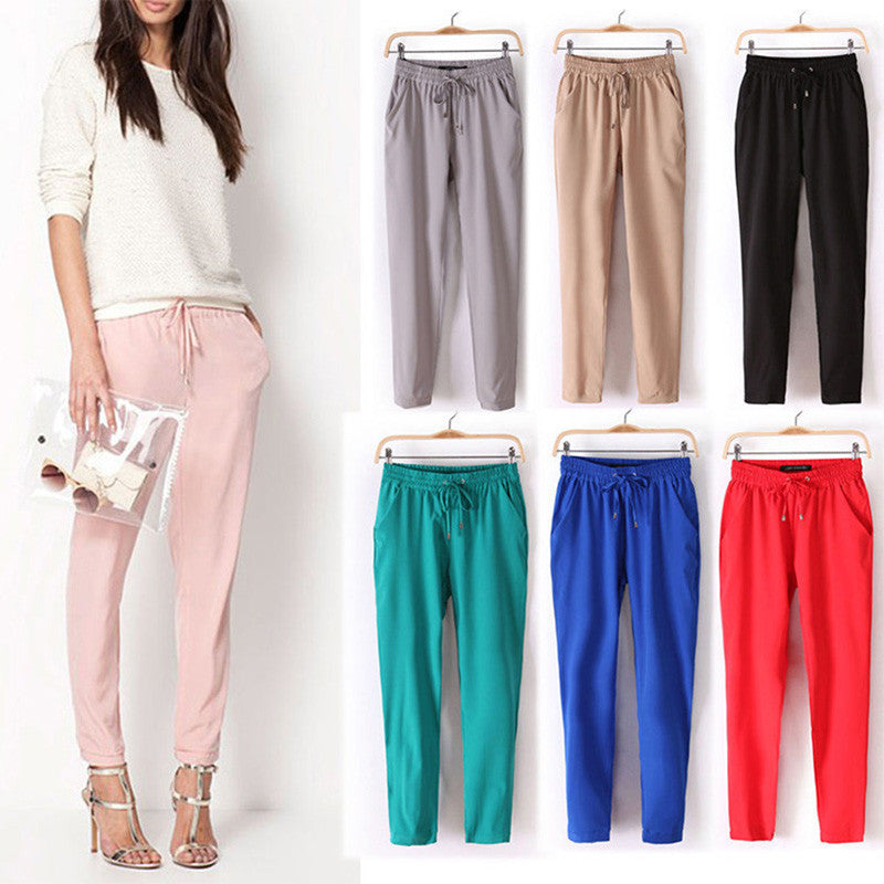 Online discount shop Australia - Chiffon Pants Women Pants Casual Harem Pants Drawstring Elastic Waist Pants Plus Size Women Trousers