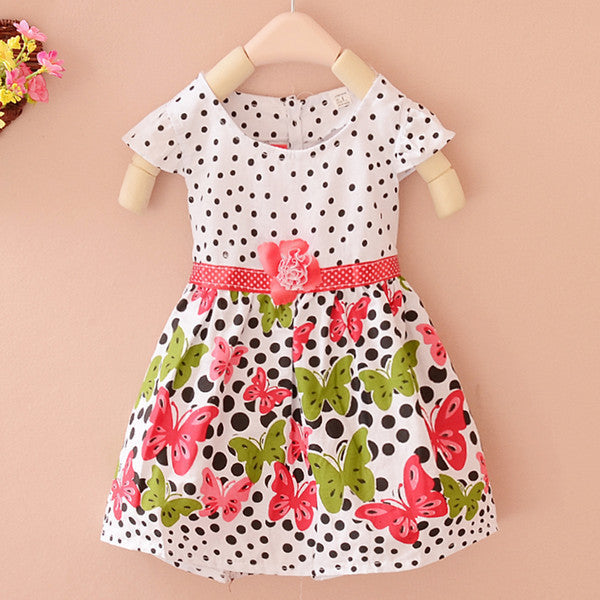 Online discount shop Australia - Baby Girls Kids Short Sleeve Dress Polka Dots Butterfly Princess One-piece Dresses New