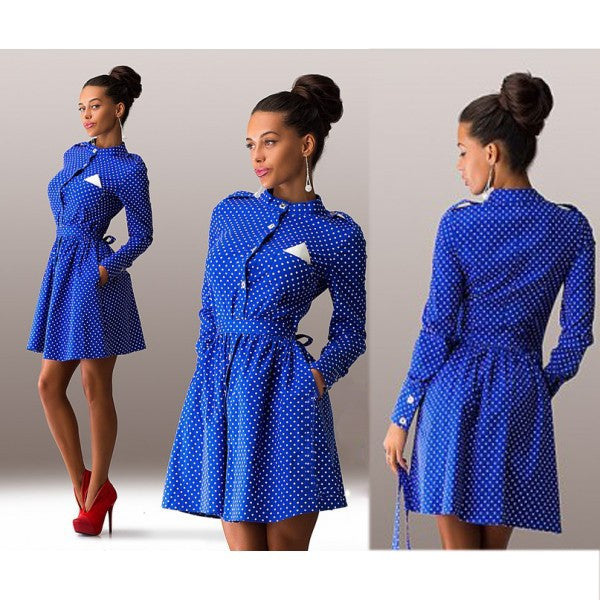 Online discount shop Australia - Autumn Polka Dot Decoration Long Sleeve Sexy Slim Mini Dress Casual Style Dress Three Colors Dress Vestidos Q0009B