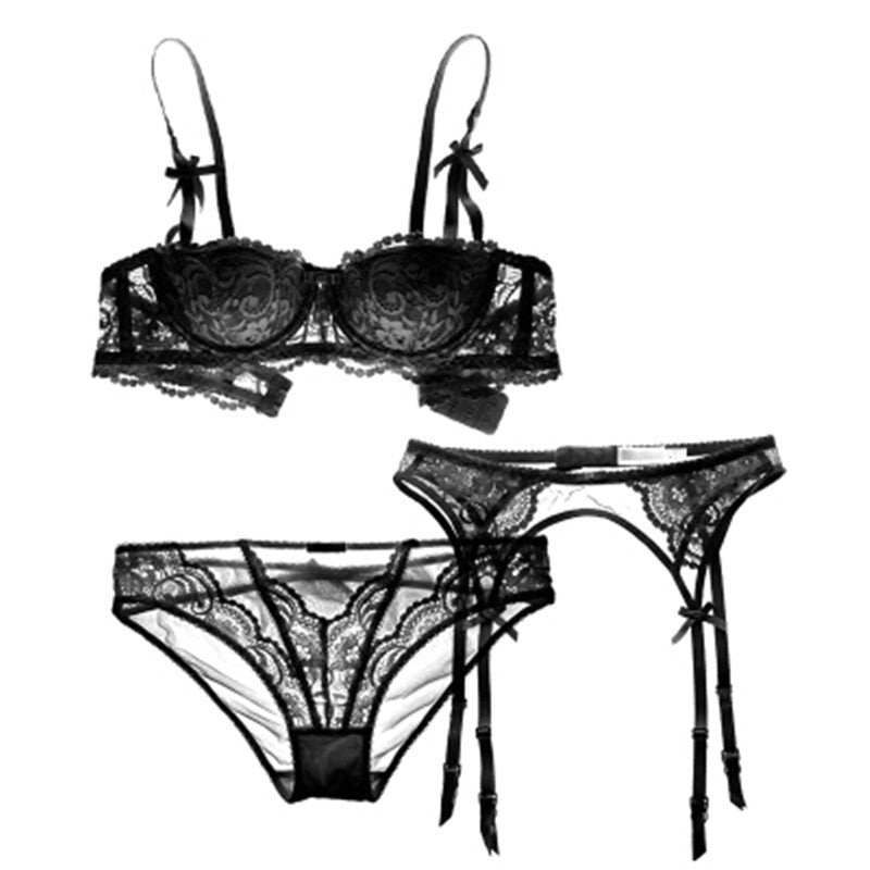 Online discount shop Australia - half a cup sexy lace bra sets for women bra+panties+Garters 3 piece/lots
