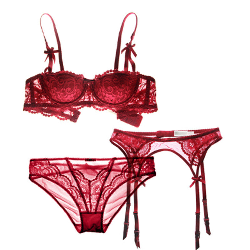 Online discount shop Australia - half a cup sexy lace bra sets for women bra+panties+Garters 3 piece/lots