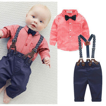 baby boys clothing set plaid rompers with bowtie + demin pants fashion baby boy clothes newborn baby clothes - CelebritystyleFashion.com.au online clothing shop australia