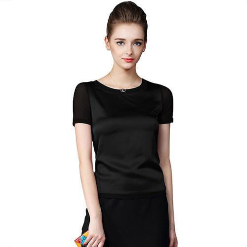 Shirts Women Imitation Silk Blouses Short Sleeve Tops Female Elegant Clothing For Women Clothes 089