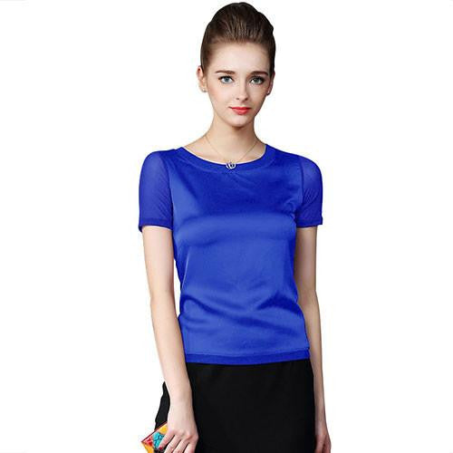 Shirts Women Imitation Silk Blouses Short Sleeve Tops Female Elegant Clothing For Women Clothes 089