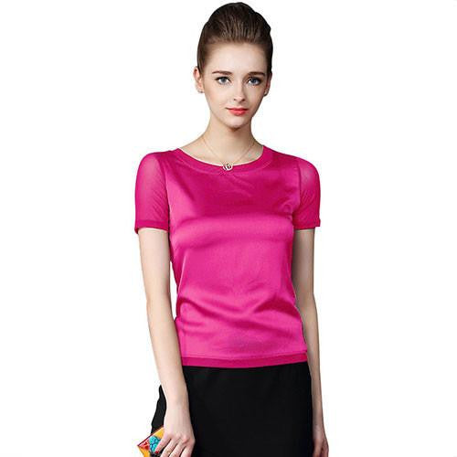 Shirts Women Imitation Silk Blouses Short Sleeve Tops Female Elegant Clothing For Women Clothes 089