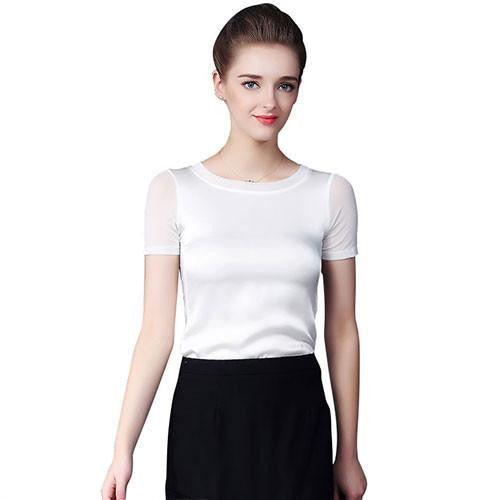 Shirts Women Imitation Silk Blouses Short Sleeve Tops Female Elegant Clothing For Women Clothes 089