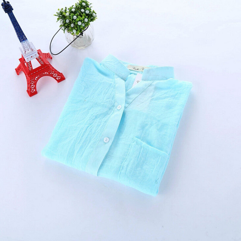 Online discount shop Australia - Linen Three Quarter Sleeve Hollow Out Solid Girl Shirts Loosen Work Office Casual Blouse Shirt Women Vintage