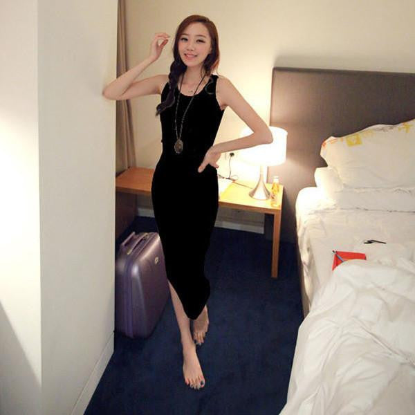 Women Sleeveless Spaghetti Strap Bodycon Bag Hip Cassual Slim Long Bottoming Dress