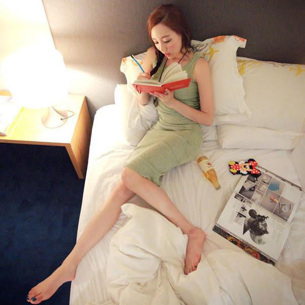 Women Sleeveless Spaghetti Strap Bodycon Bag Hip Cassual Slim Long Bottoming Dress
