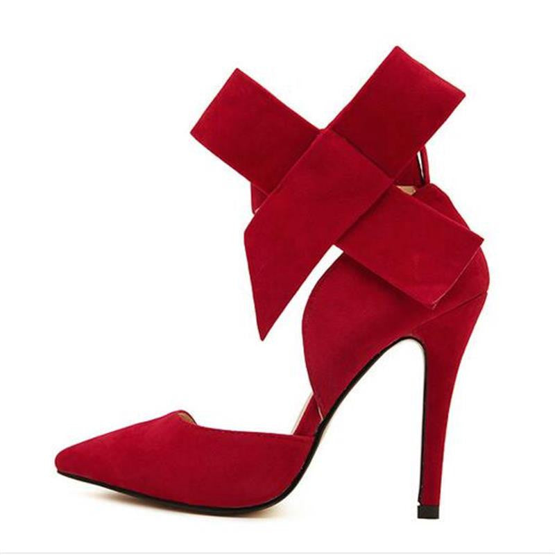 Plus Size Shoes Women Big Bow Tie Pumps Butterfly Pointed Shoes Women High Heels Wedding Shoes advisable