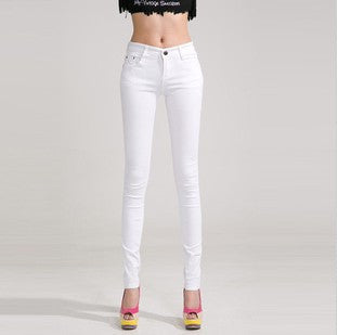 Online discount shop Australia - Fashion Pencil Jeans Woman Candy Colored Mid Waist Full Length Zipper Slim Fit Skinny Women Pants WKP004