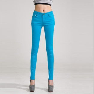 Online discount shop Australia - Fashion Pencil Jeans Woman Candy Colored Mid Waist Full Length Zipper Slim Fit Skinny Women Pants WKP004