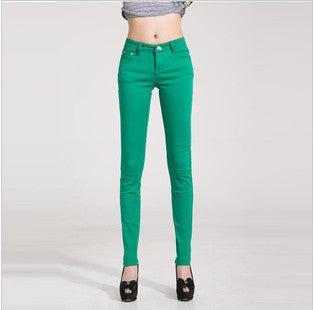 Online discount shop Australia - Fashion Pencil Jeans Woman Candy Colored Mid Waist Full Length Zipper Slim Fit Skinny Women Pants WKP004