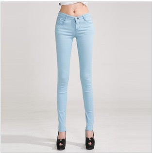 Online discount shop Australia - Fashion Pencil Jeans Woman Candy Colored Mid Waist Full Length Zipper Slim Fit Skinny Women Pants WKP004