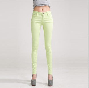 Online discount shop Australia - Fashion Pencil Jeans Woman Candy Colored Mid Waist Full Length Zipper Slim Fit Skinny Women Pants WKP004