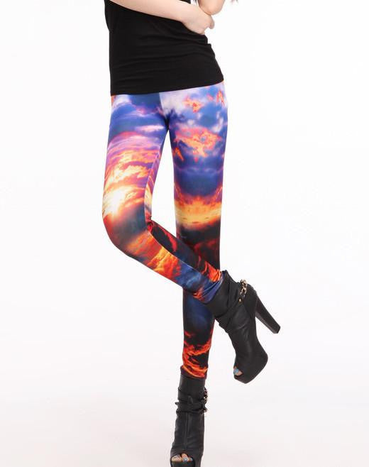 Women Colorful Universe Leggings Galaxy Space Print Leggings Pants Elasticity Fashion Quickly Drying Capris