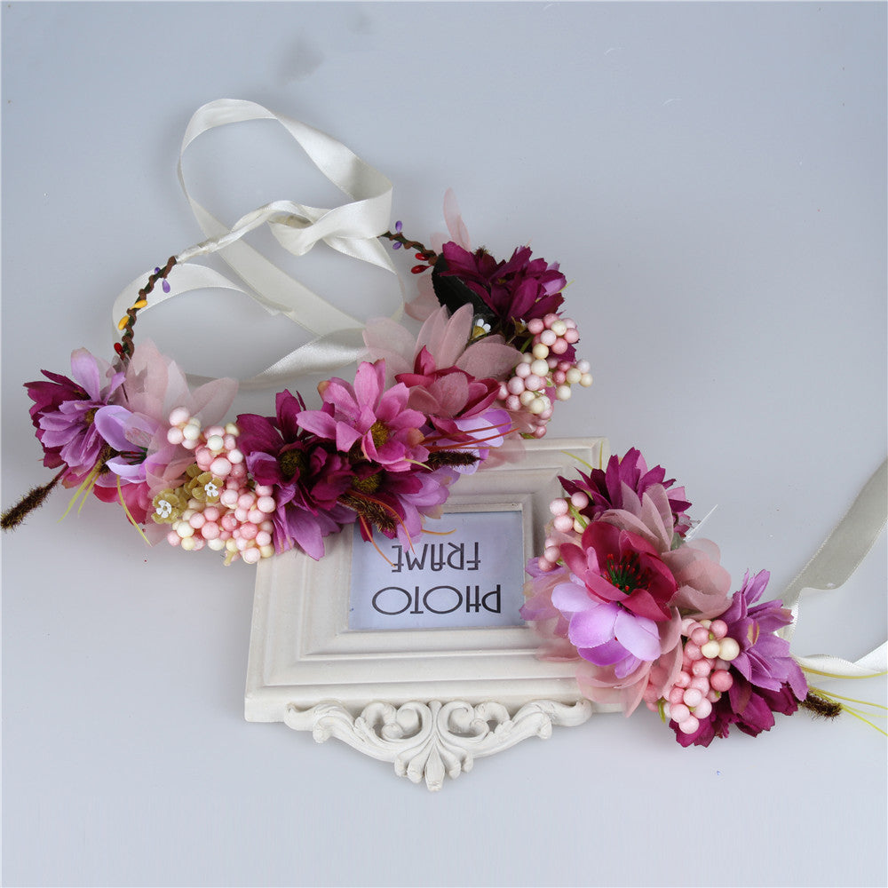 2pc/set Women Wedding Rose Flower Wreath headband and wrist Kids Party flower crown and Bracelet with Ribbon Adjustable garlands - CelebritystyleFashion.com.au online clothing shop australia