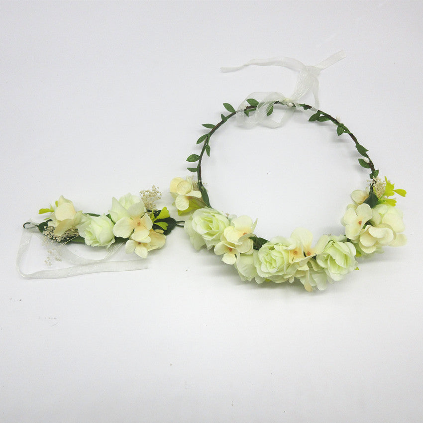 2pc/set Women Wedding Rose Flower Wreath headband and wrist Kids Party flower crown and Bracelet with Ribbon Adjustable garlands - CelebritystyleFashion.com.au online clothing shop australia