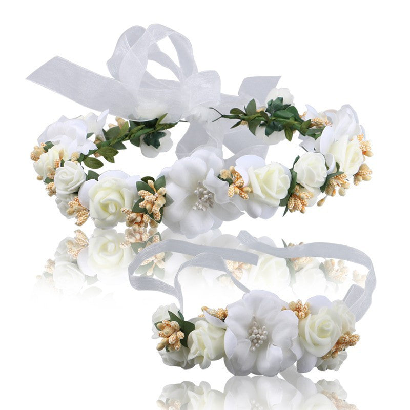 2pc/set Women Wedding Rose Flower Wreath headband and wrist Kids Party flower crown and Bracelet with Ribbon Adjustable garlands - CelebritystyleFashion.com.au online clothing shop australia
