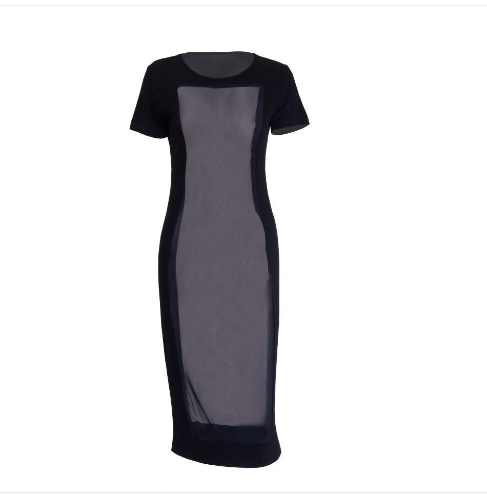 Women Summer Dresses Fashion Casual Female Short Sleeve Mesh Patchwork See Through Outfits Party Club Black Dress