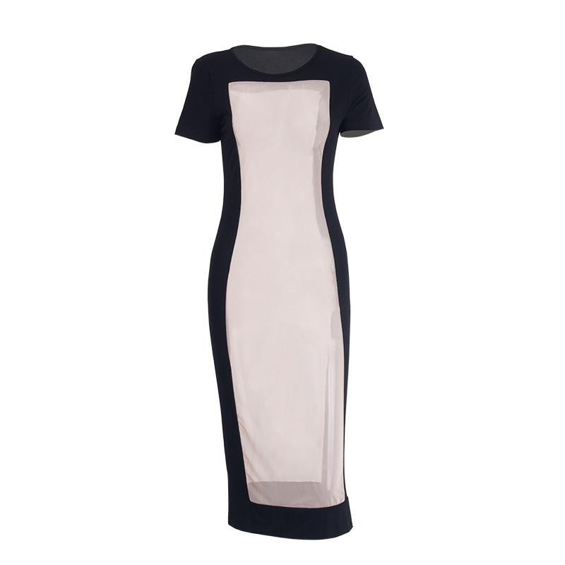 Women Summer Dresses Fashion Casual Female Short Sleeve Mesh Patchwork See Through Outfits Party Club Black Dress