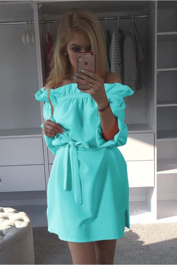 Women Neon Green Dress Cute Ruffles Slash Neck Bow Belt Pin Up Dress Puff Sleeve Kawaii Short Dress Women Summer Dress