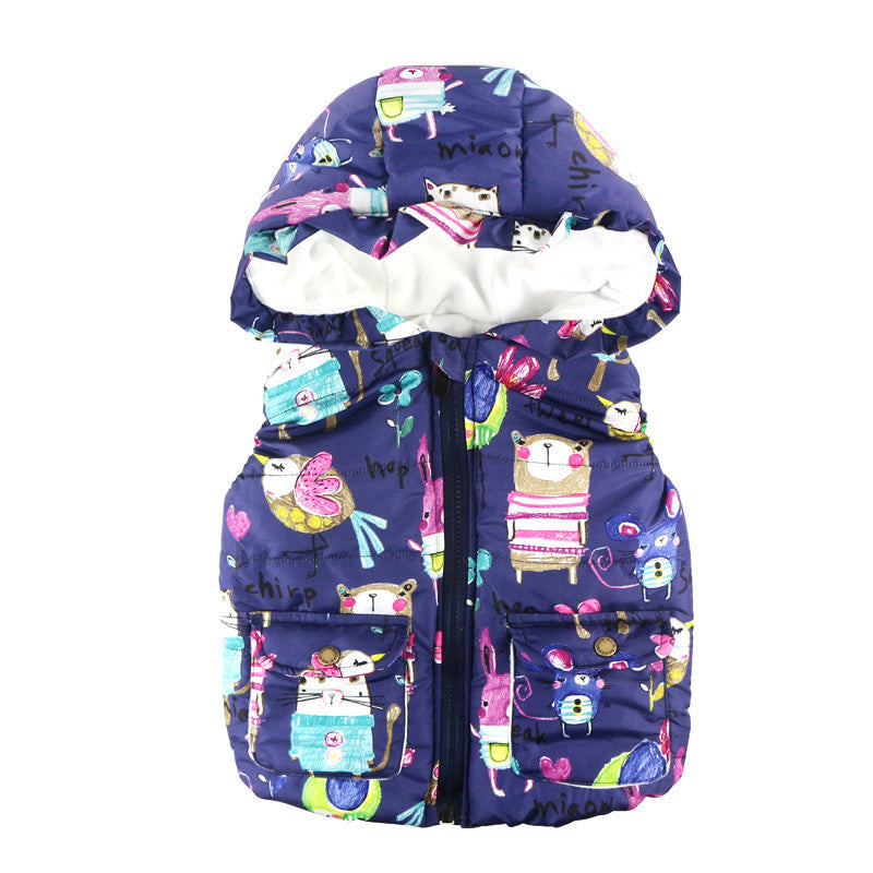Children Clothing Winter Outerwear Coats Animal Graffiti Thick Princess Girls Vest Hooded Kids Jackets Baby Girl Warm Waistcoat - CelebritystyleFashion.com.au online clothing shop australia